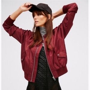 Free People Burgundy Bomber Jacket